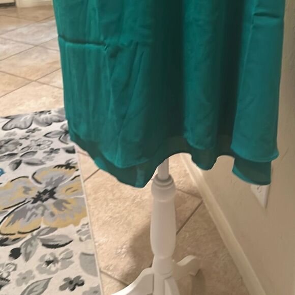 Krisa Size S Strappy Layered Slip Dress Solid Emerald Green Party Cocktail Mini - Picture 8 of 10